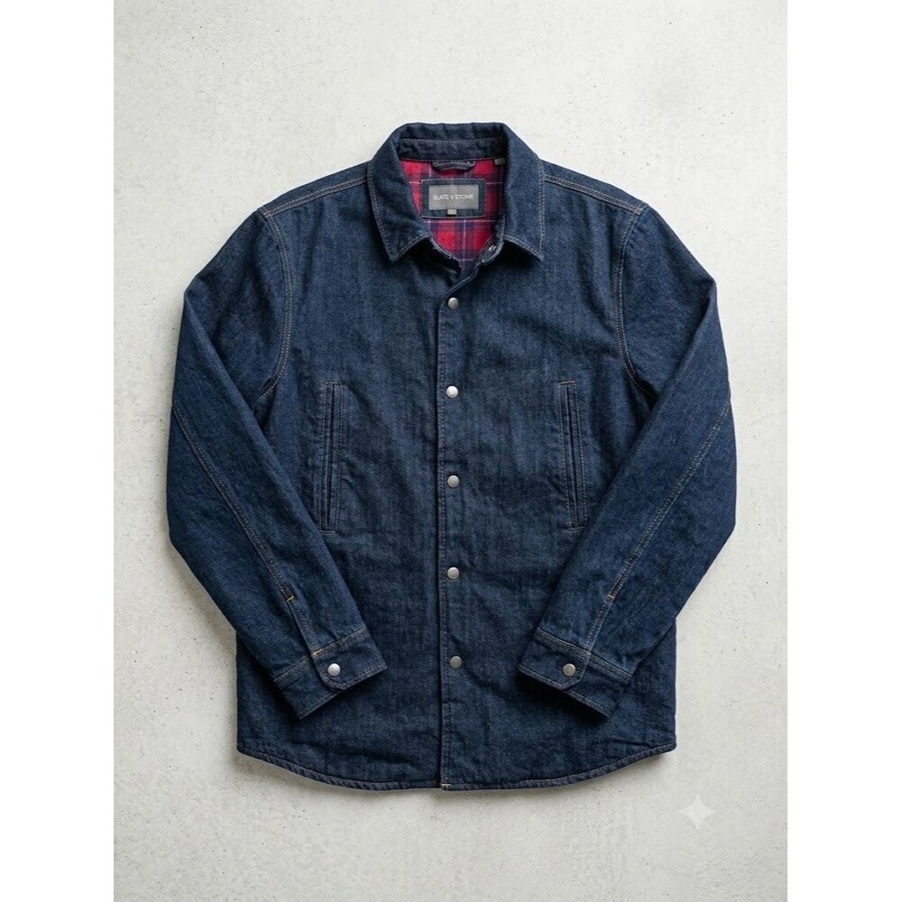 New Slate & Stone Mens Denim Shirt Jacket Flannel NWT MSRP $348 Size L Large